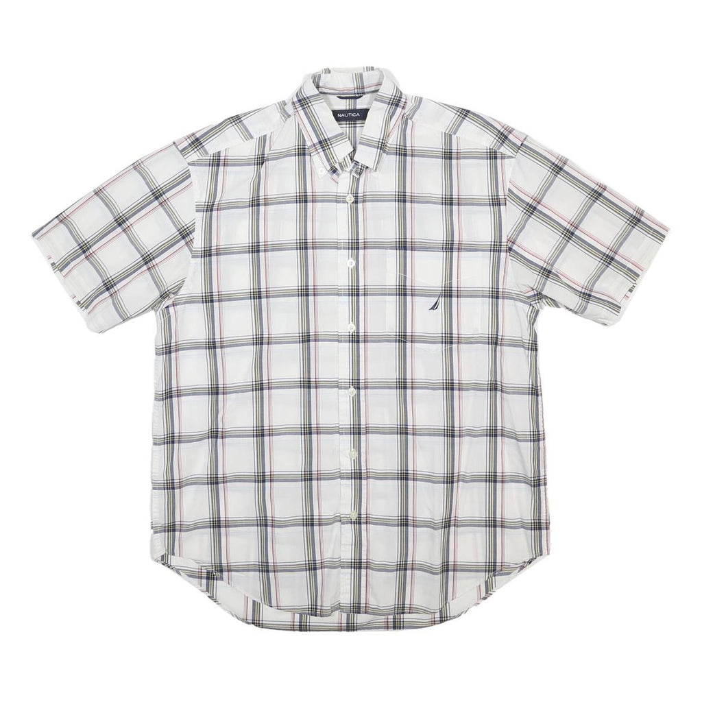 NAUTICA Mens White & Black Checked Cotton Shirt M Casual Short Sleeve Button