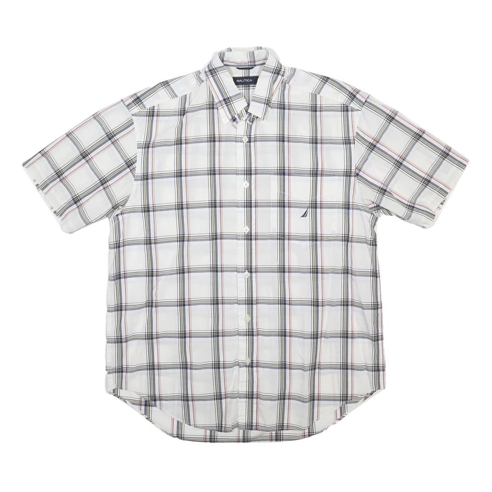 NAUTICA Mens White & Black Checked Cotton Shirt M Casual Short Sleeve Button