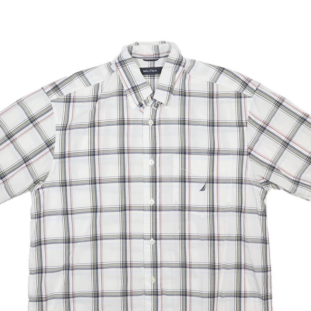 NAUTICA Mens White & Black Checked Cotton Shirt M Casual Short Sleeve Button