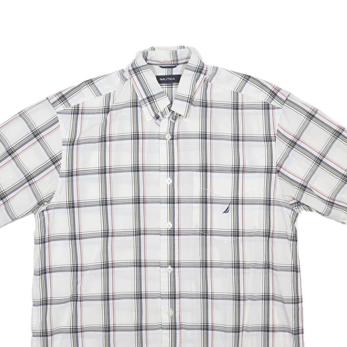 NAUTICA Mens White & Black Checked Cotton Shirt M Casual Short Sleeve Button