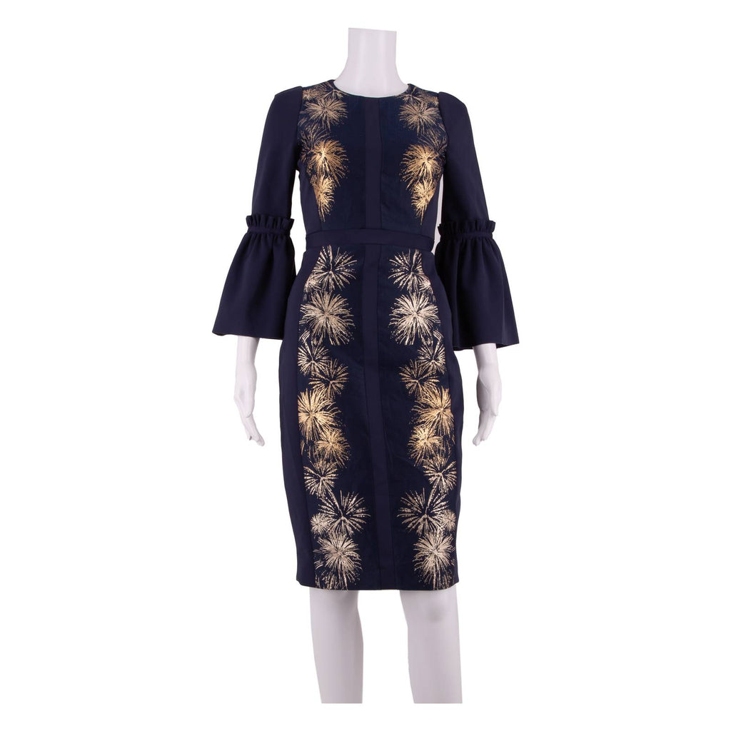 TED BAKER Womens Pencil Dress Blue Crazy Pattern Short Sleeve Knee Length XS