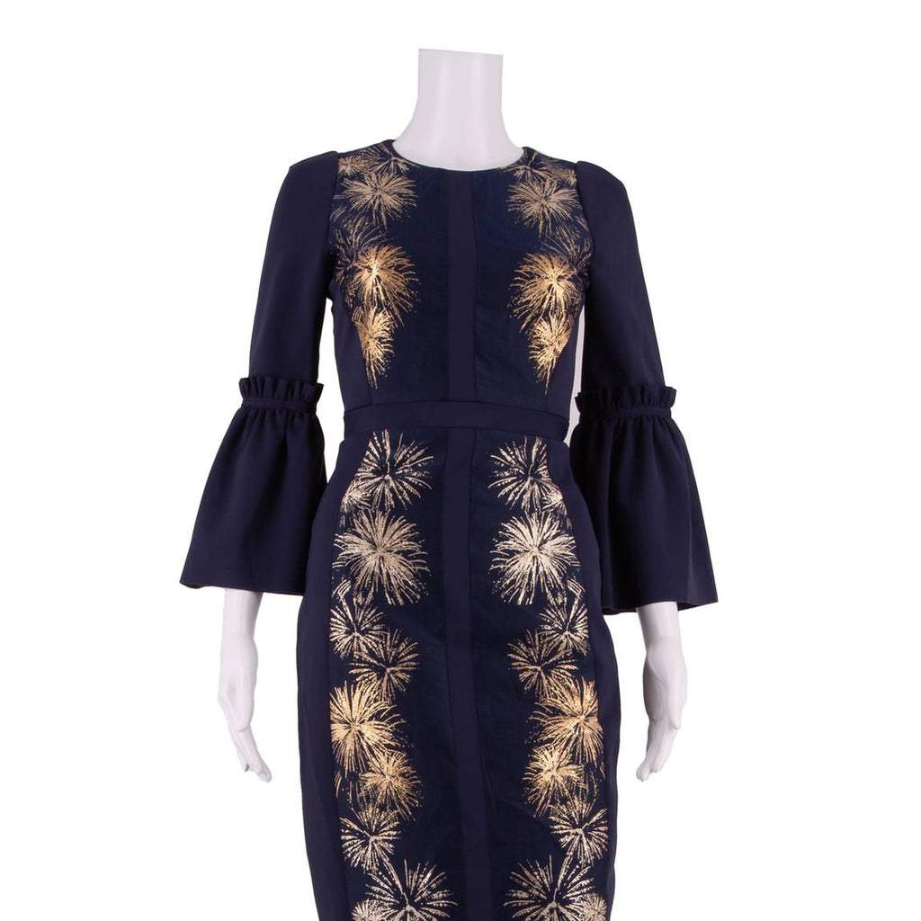 TED BAKER Womens Pencil Dress Blue Crazy Pattern Short Sleeve Knee Length XS