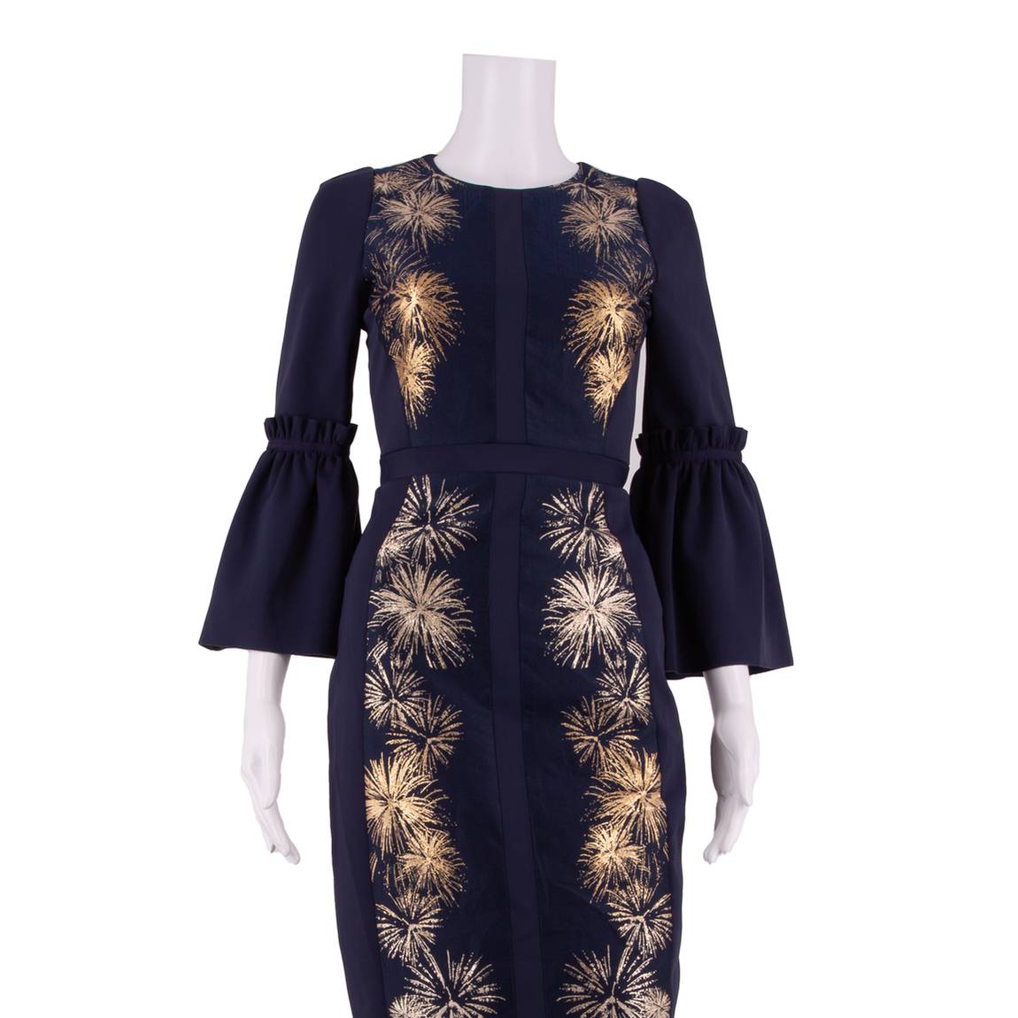 TED BAKER Womens Pencil Dress Blue Crazy Pattern Short Sleeve Knee Length XS