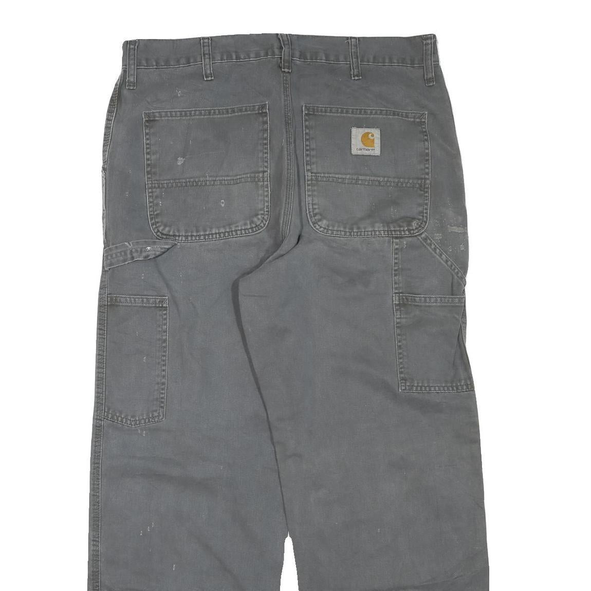 CARHARTT Mens Cotton Blend Grey Workwear Regular Straight Trousers W36 L30