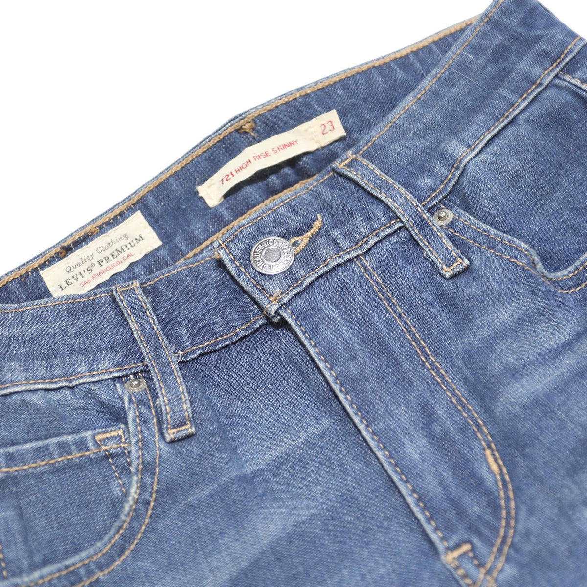 LEVI'S 721 BIG E Womens Jeans Blue Slim Skinny Denim Medium W23 L27 Zipper
