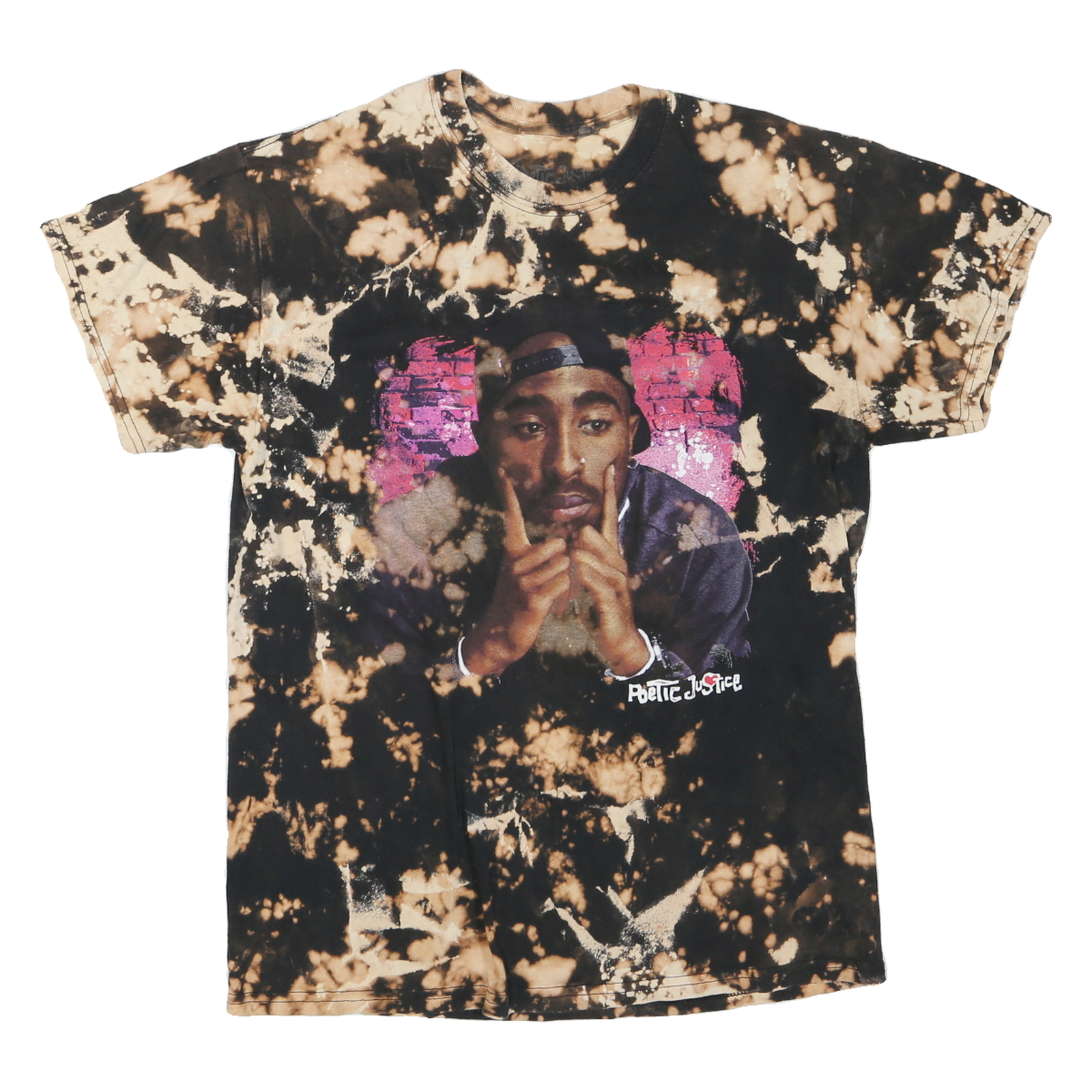 Womens Black & Beige Tie Dye Graphic T-Shirt M Short Sleeve Crew Neck Poetic