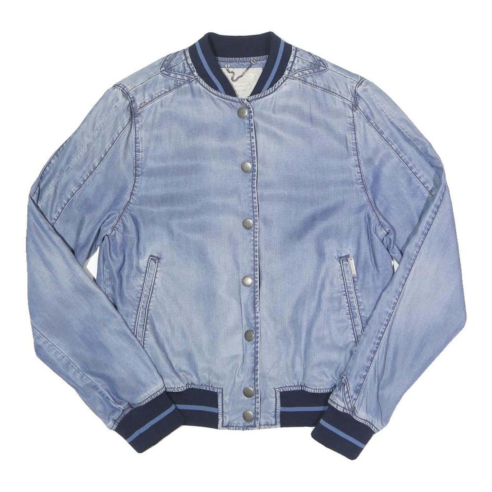 DIESEL Mens Blue & Navy Bomber Jacket S Lyocell Plain Button Closure