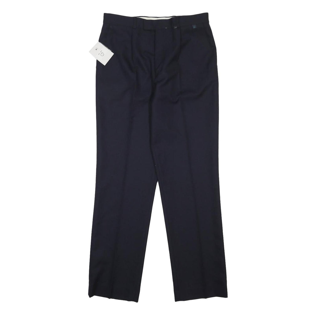 ALLEN & DOUGLAS Mens Wool Blend Navy Regular Fit Straight Trousers W34 L33 Smart