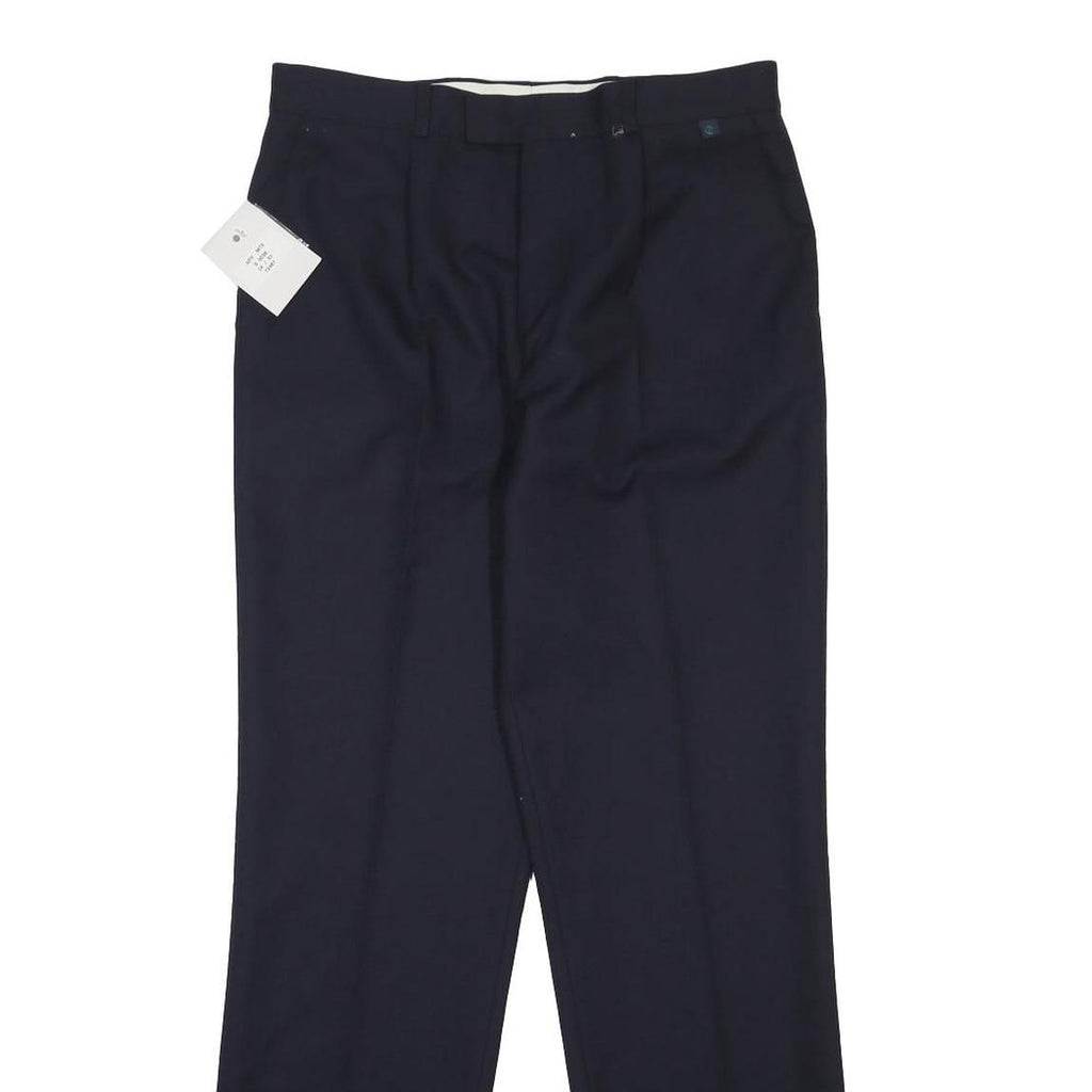 ALLEN & DOUGLAS Mens Wool Blend Navy Regular Fit Straight Trousers W34 L33 Smart