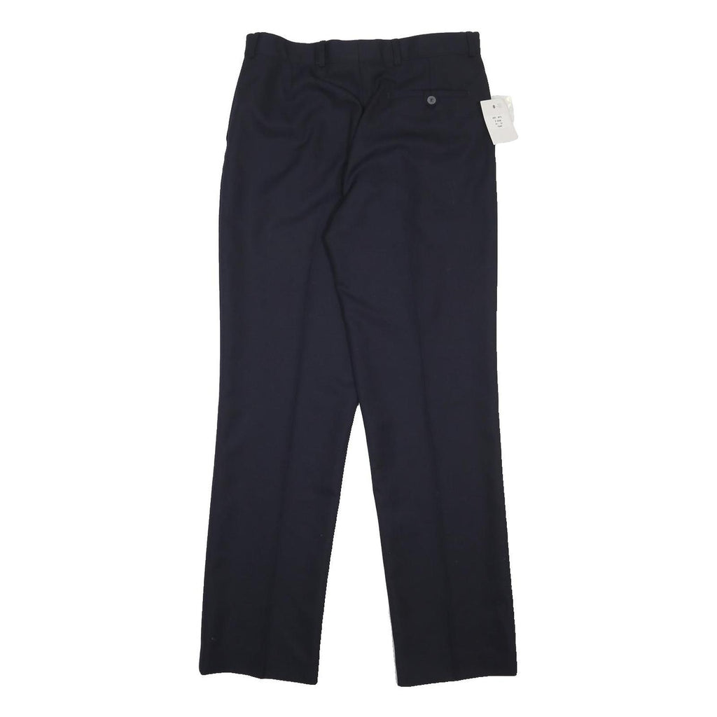 ALLEN & DOUGLAS Mens Wool Blend Navy Regular Fit Straight Trousers W34 L33 Smart