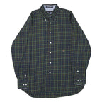 TOMMY HILFIGER Mens Green & Red Check Shirt L Classic Button Down Cotton Blend