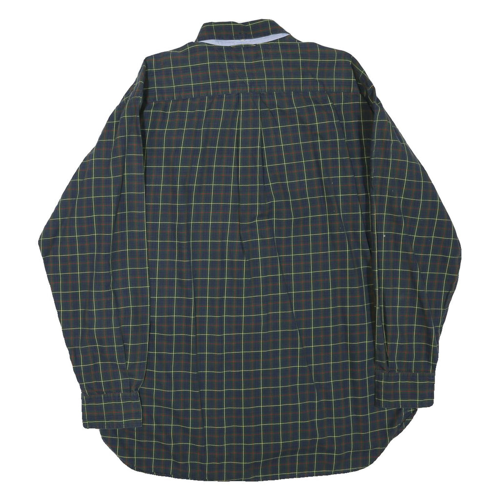 TOMMY HILFIGER Mens Green & Red Check Shirt L Classic Button Down Cotton Blend