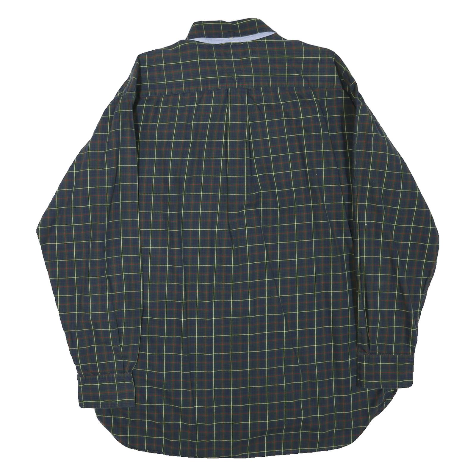 TOMMY HILFIGER Mens Green & Red Check Shirt L Classic Button Down Cotton Blend