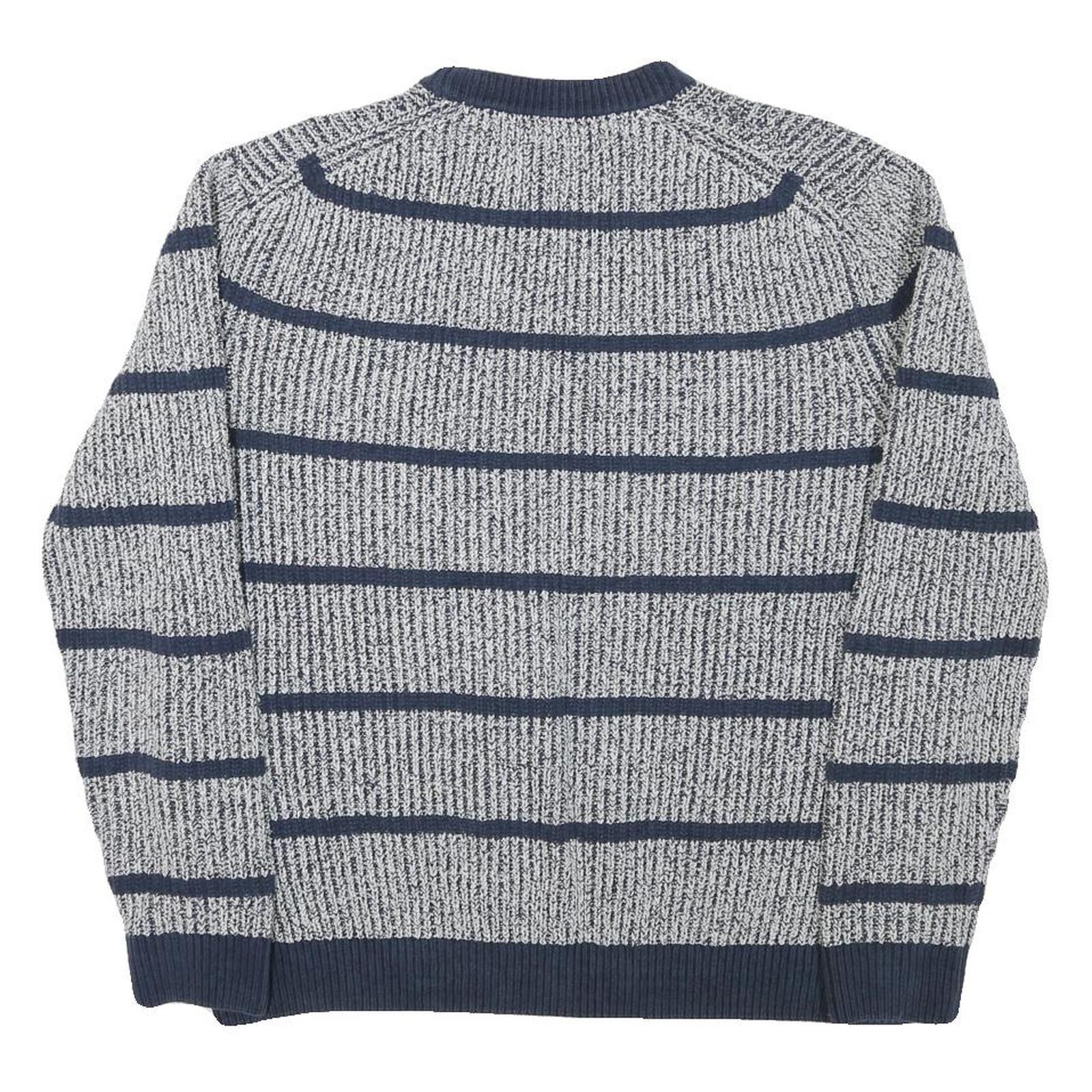 TOMMY HILFIGER Mens Blue Patterned Jumper Crew Neck Basic Knit L Casual Striped