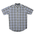 CHAPS Mens Blue White Plaid Cotton Blend Shirt L Button Short Sleeve Casual