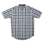 CHAPS Mens Blue White Plaid Cotton Blend Shirt L Button Short Sleeve Casual