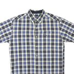 CHAPS Mens Blue White Plaid Cotton Blend Shirt L Button Short Sleeve Casual