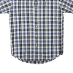 CHAPS Mens Blue White Plaid Cotton Blend Shirt L Button Short Sleeve Casual
