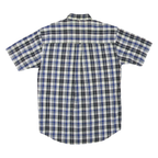 CHAPS Mens Blue White Plaid Cotton Blend Shirt L Button Short Sleeve Casual