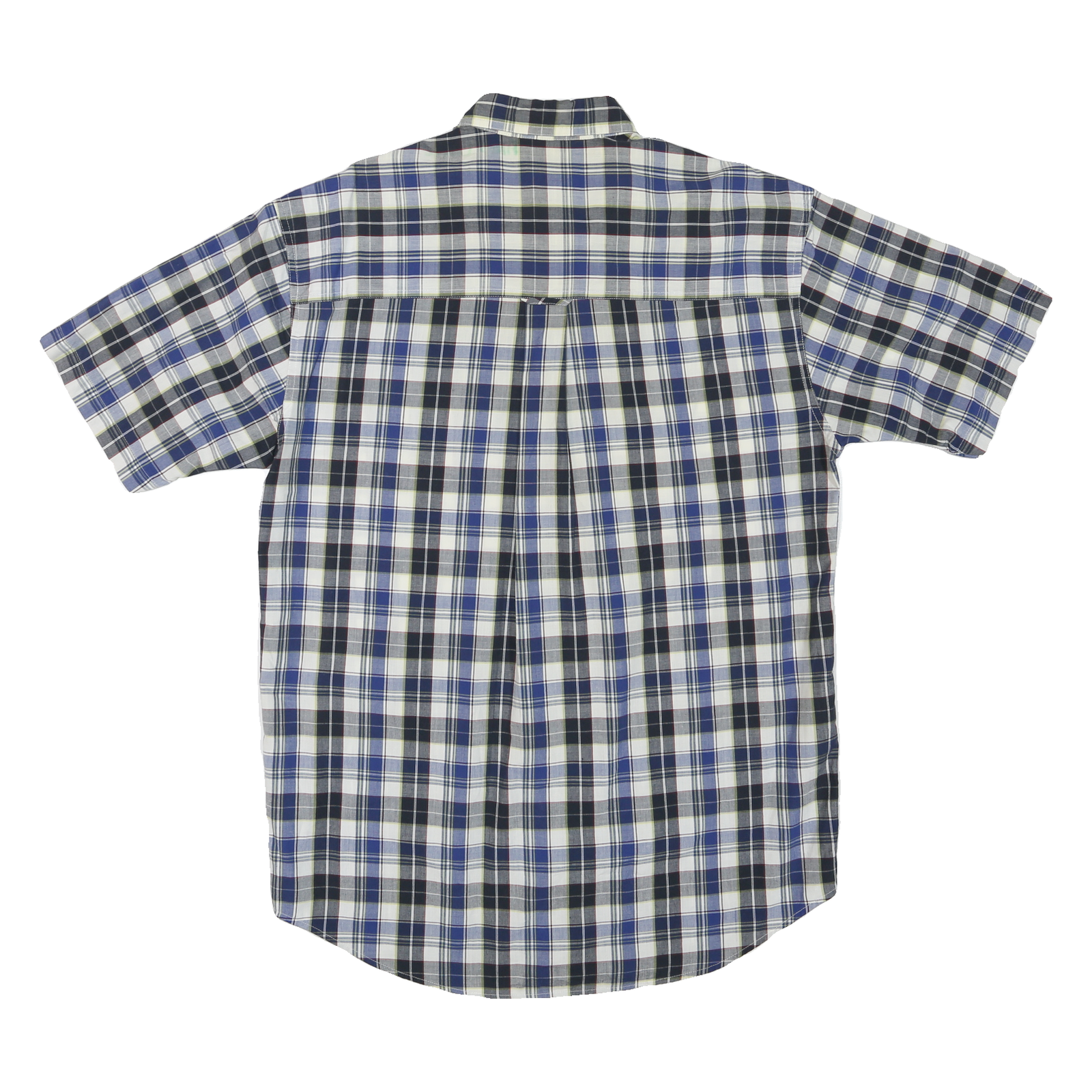 CHAPS Mens Blue White Plaid Cotton Blend Shirt L Button Short Sleeve Casual