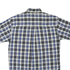 CHAPS Mens Blue White Plaid Cotton Blend Shirt L Button Short Sleeve Casual