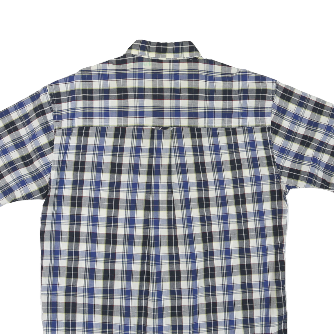 CHAPS Mens Blue White Plaid Cotton Blend Shirt L Button Short Sleeve Casual