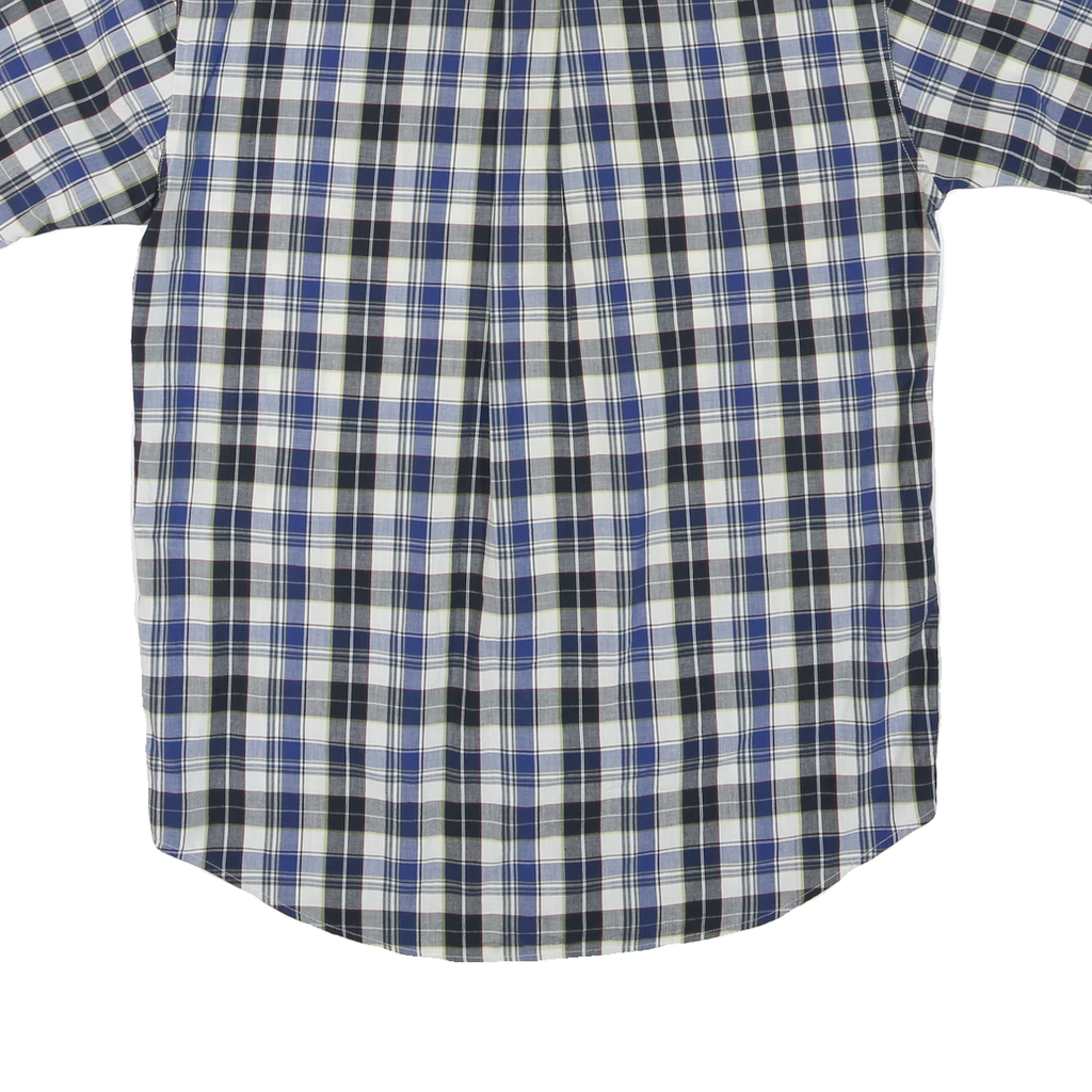 CHAPS Mens Blue White Plaid Cotton Blend Shirt L Button Short Sleeve Casual