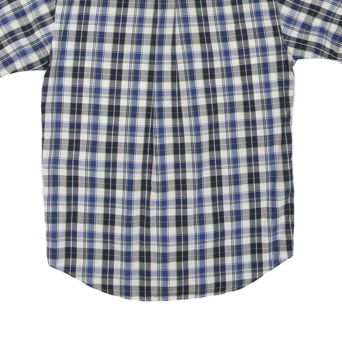 CHAPS Mens Blue White Plaid Cotton Blend Shirt L Button Short Sleeve Casual