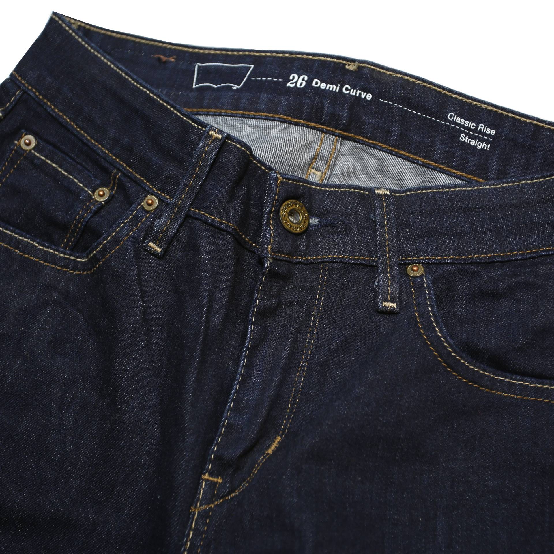 LEVI'S Womens Regular Fit Straight Leg Denim Dark Blue W26 L30 Zip Cotton Blend