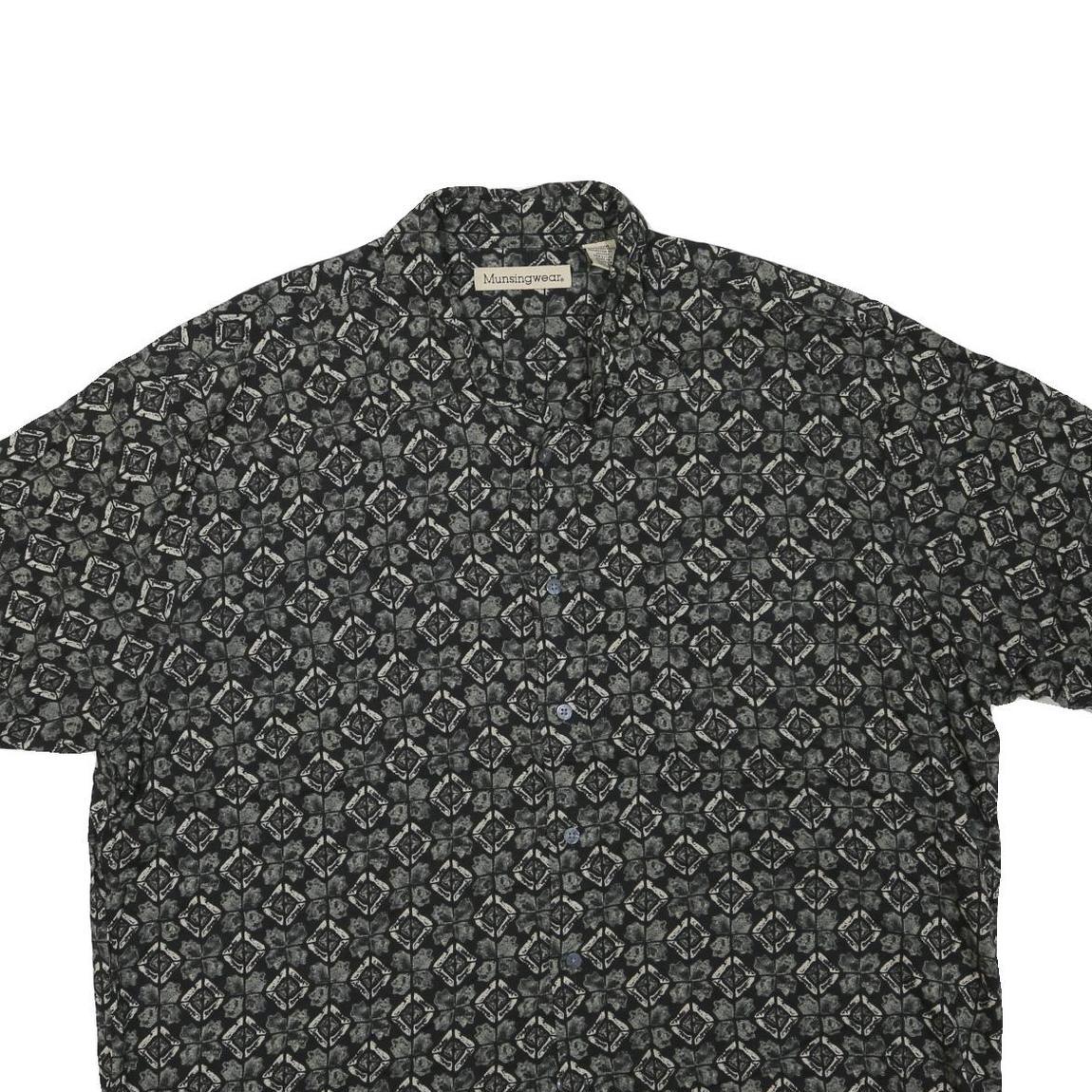 MUNSINGWEAR Mens Black & Grey Pattern Cotton Blend Shirt XL Casual Short Sleeve