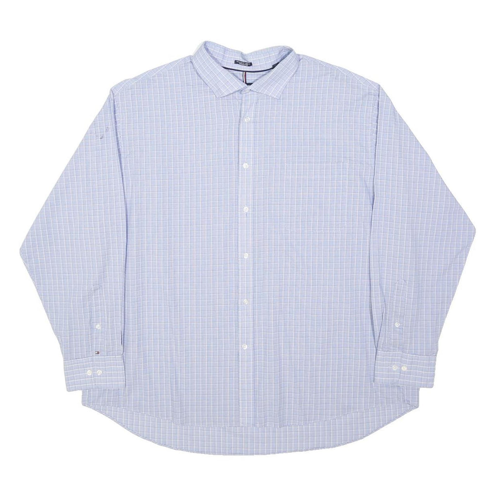 TOMMY HILFIGER Mens Blue Check Shirt 2XL Cotton Blend Long Sleeve Casual Formal