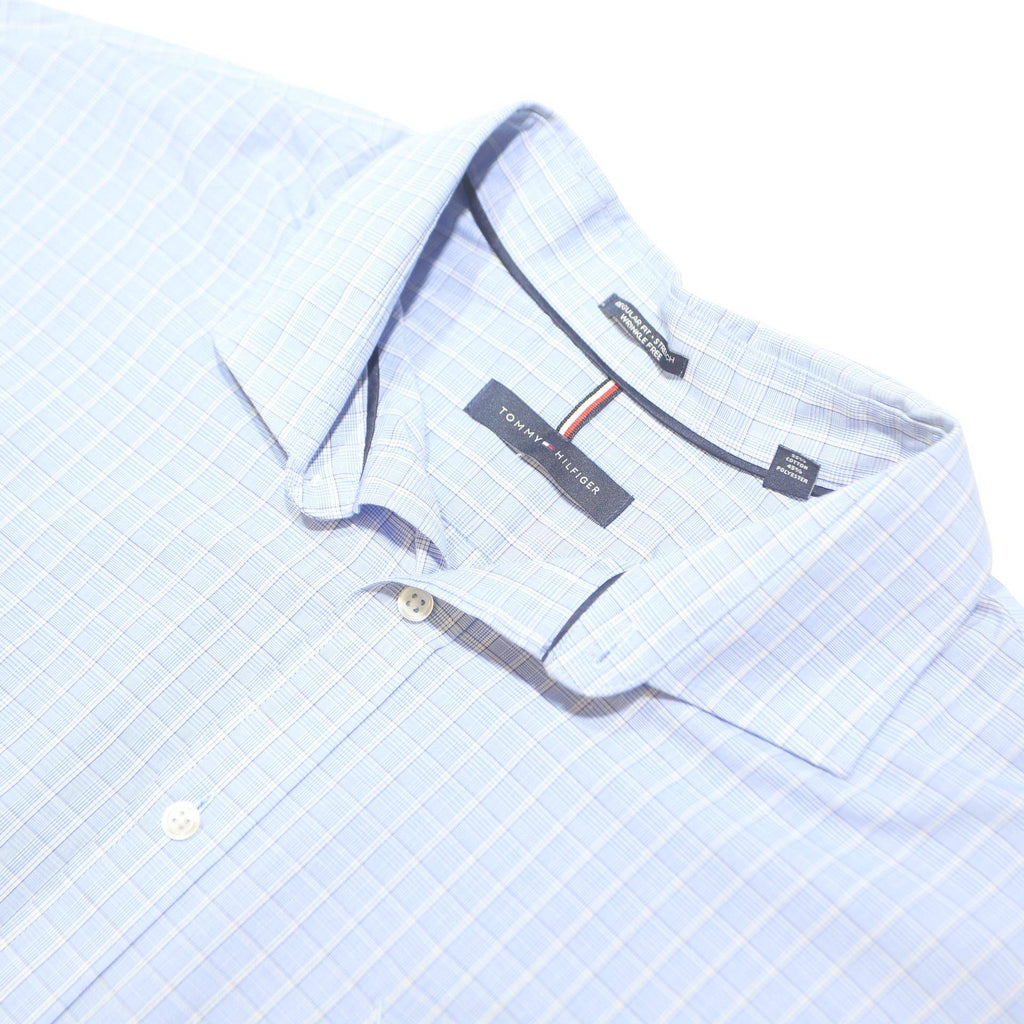 TOMMY HILFIGER Mens Blue Check Shirt 2XL Cotton Blend Long Sleeve Casual Formal