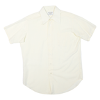 Mens Cream Shirt L Short Sleeve Polyester Blend Button Closure Plain