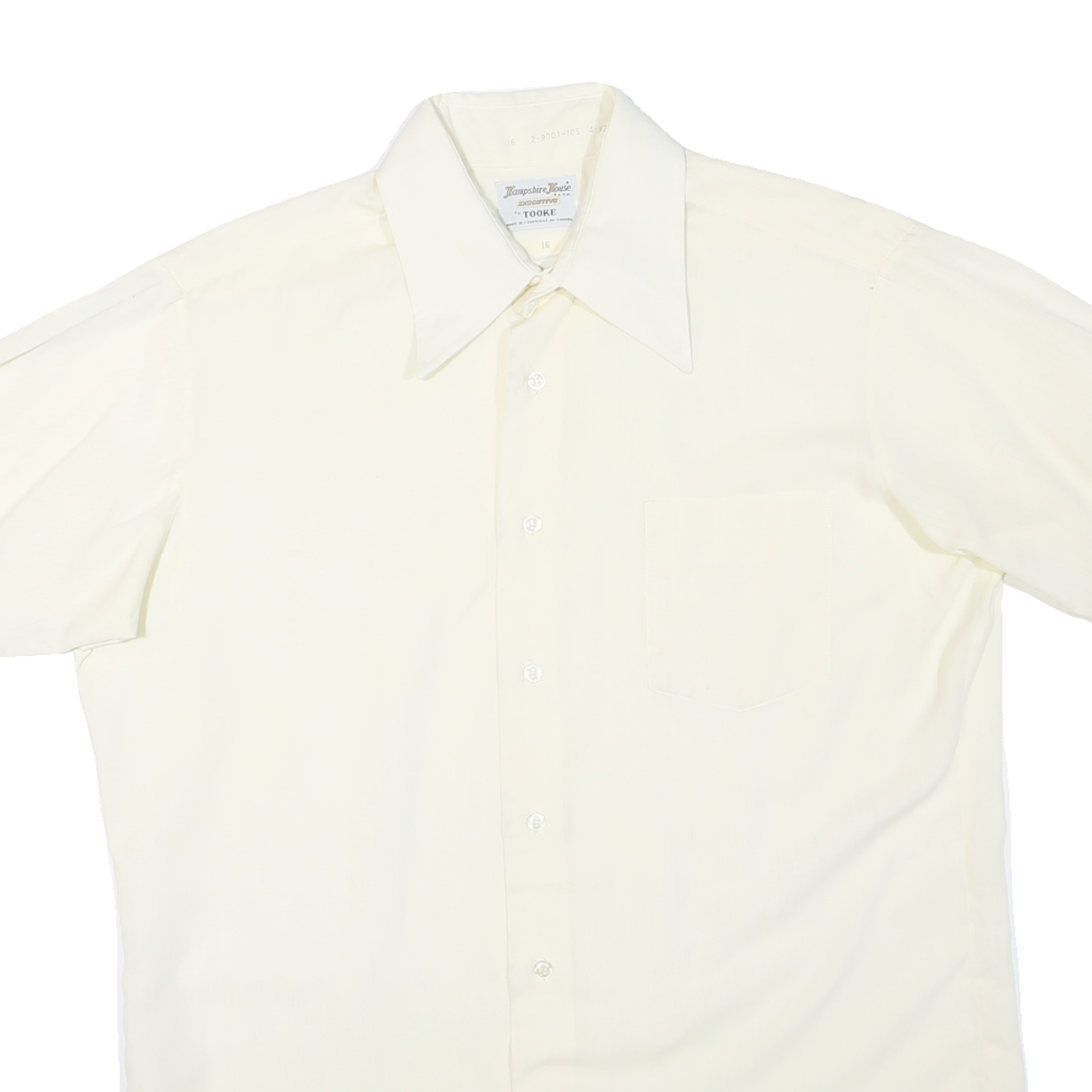 Mens Cream Shirt L Short Sleeve Polyester Blend Button Closure Plain