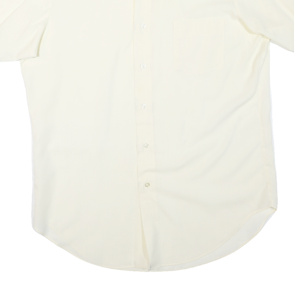 Mens Cream Shirt L Short Sleeve Polyester Blend Button Closure Plain