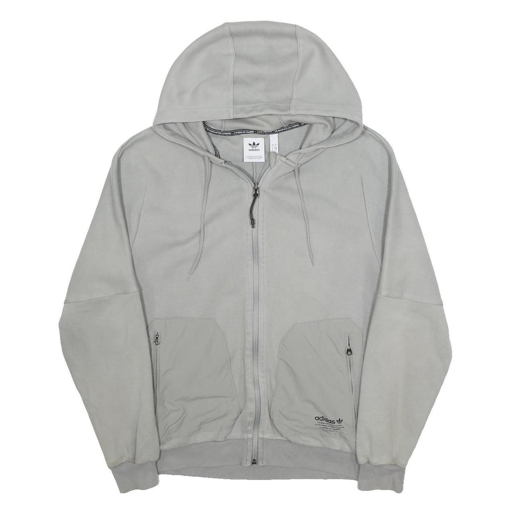 ADIDAS Mens Grey Full Zip Hoodie S Cotton Blend Casual Drawstring Hood