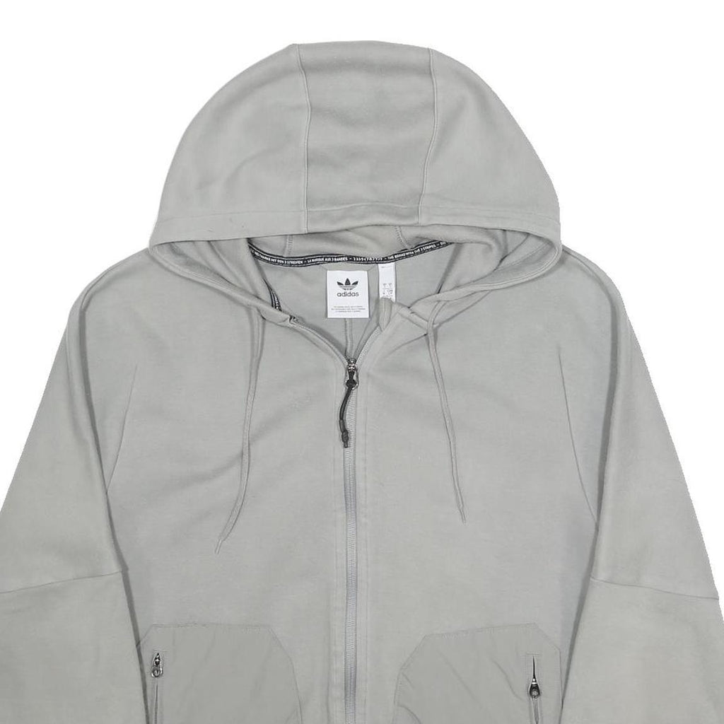 ADIDAS Mens Grey Full Zip Hoodie S Cotton Blend Casual Drawstring Hood