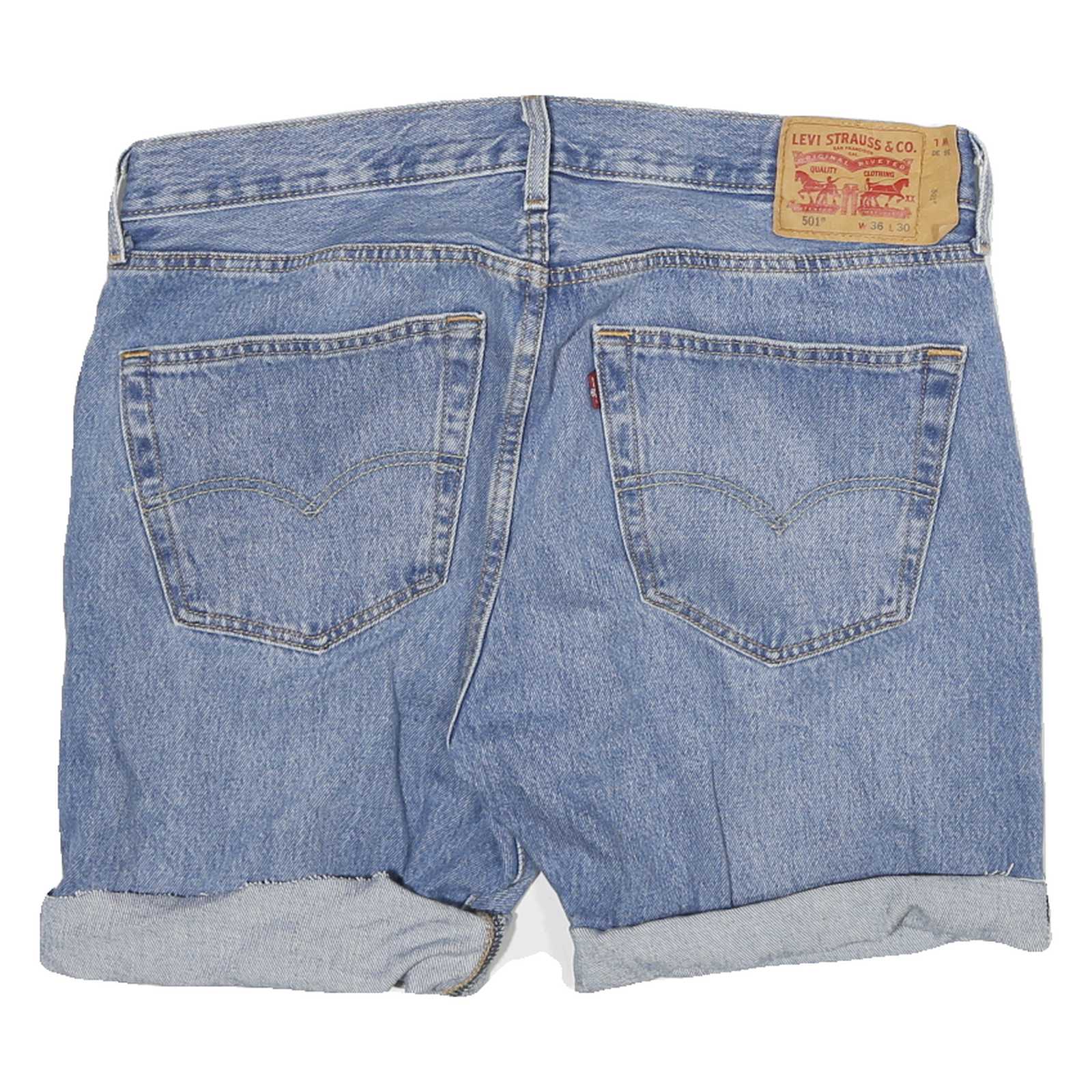 LEVI'S Mens Denim Blue Casual Shorts L W34 Rolled Hem Classic Fit