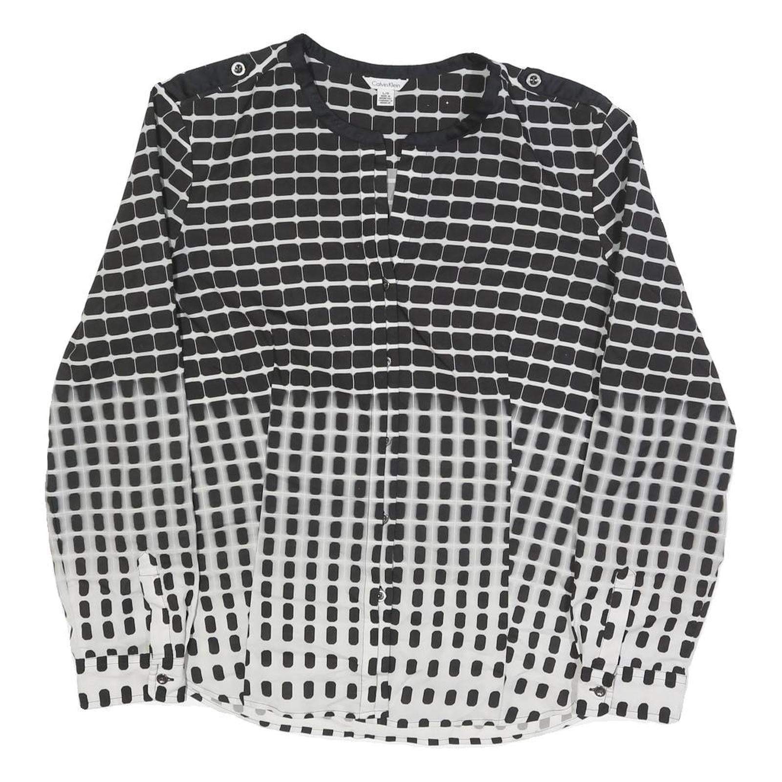 CALVIN KLEIN Womens Black & White Printed Shirt Long Sleeve Round Neck L Stylish