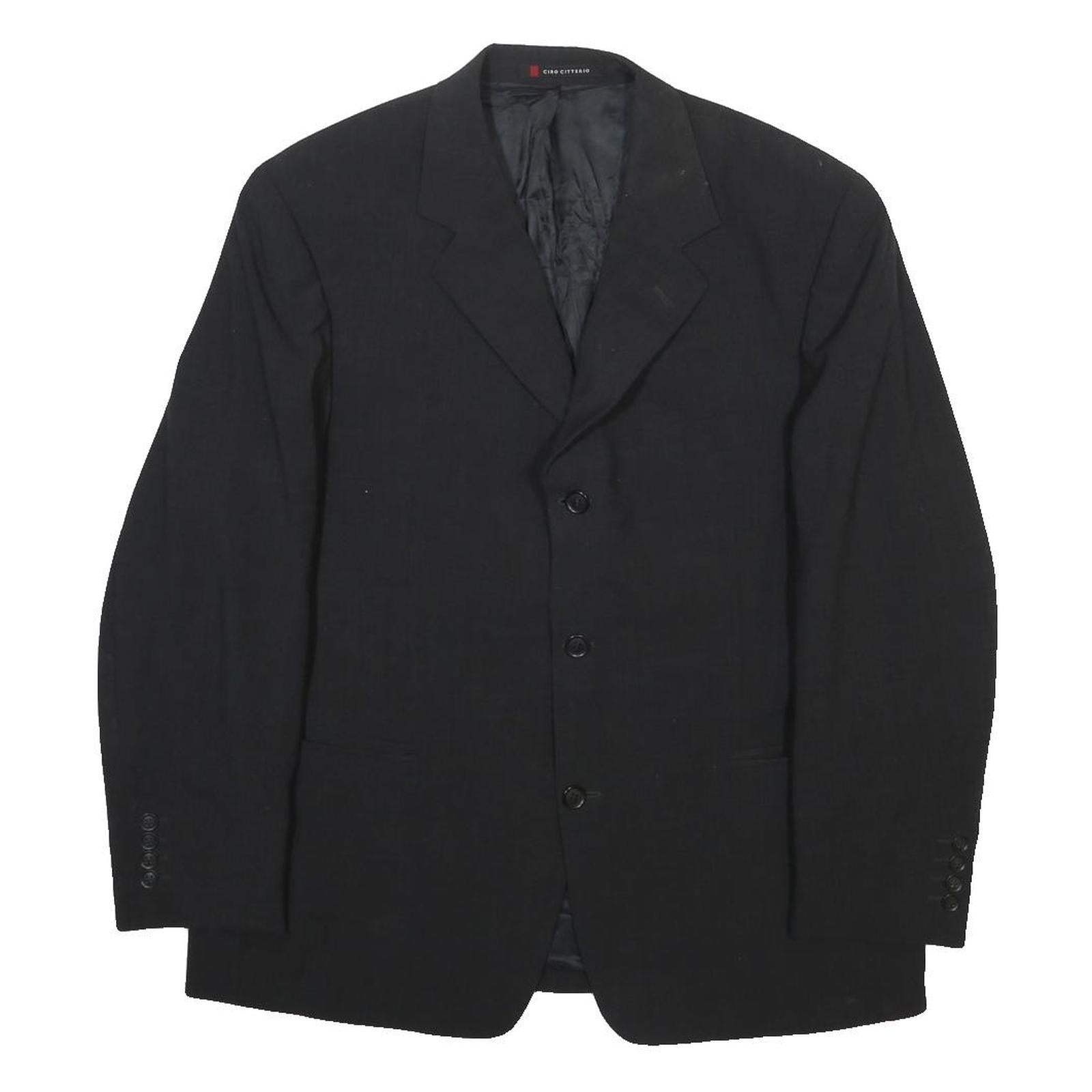 CIRO CITTERIO Mens Black Classic Jacket M Wool Blend Plain Button Closure