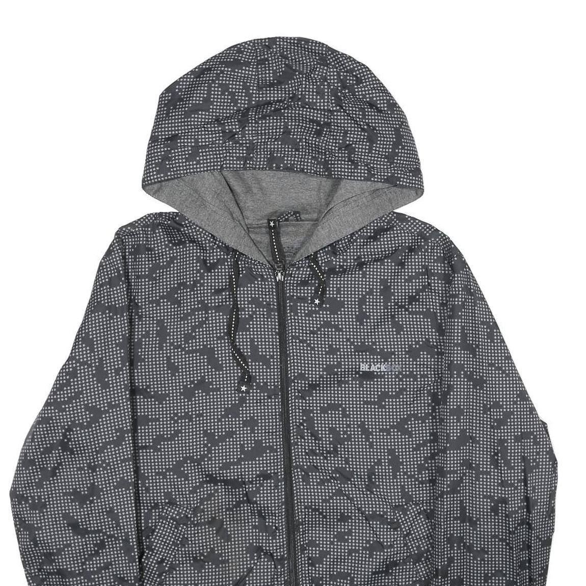 BLACK BOX Mens Grey & Black Camouflage Hoodie Jacket S Woven Zip Hooded Casual