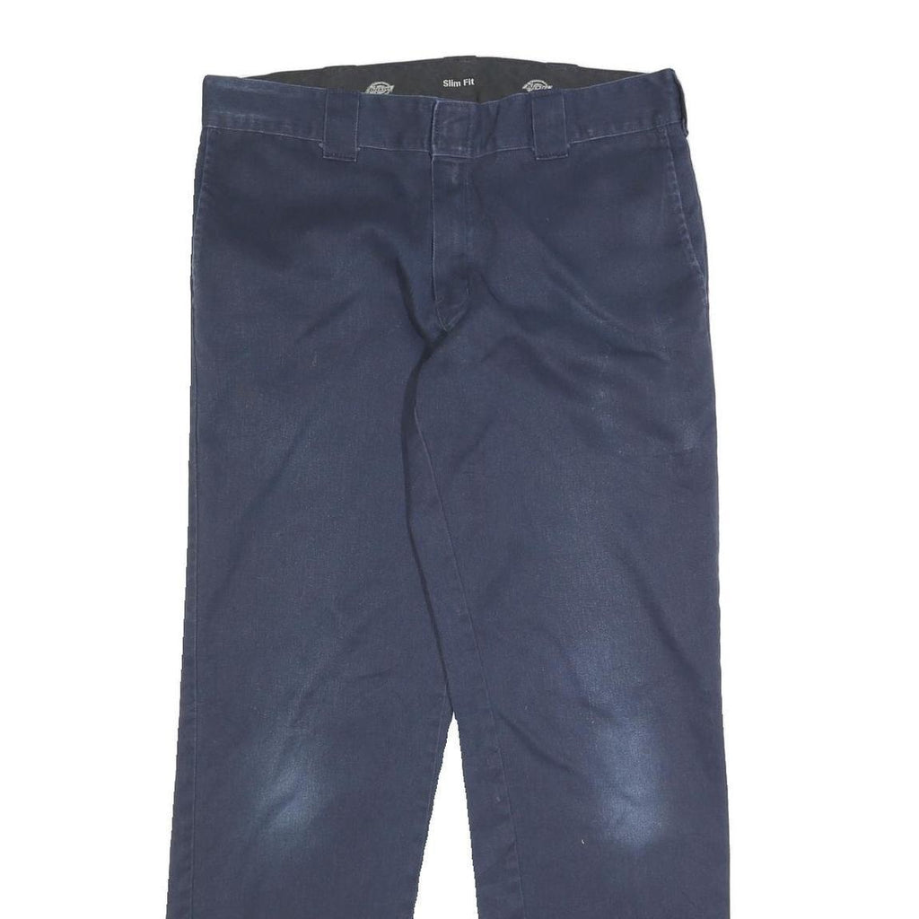 DICKIES Mens Cotton Blend Blue & Navy Slim Straight Trousers W34 L34 Workwear