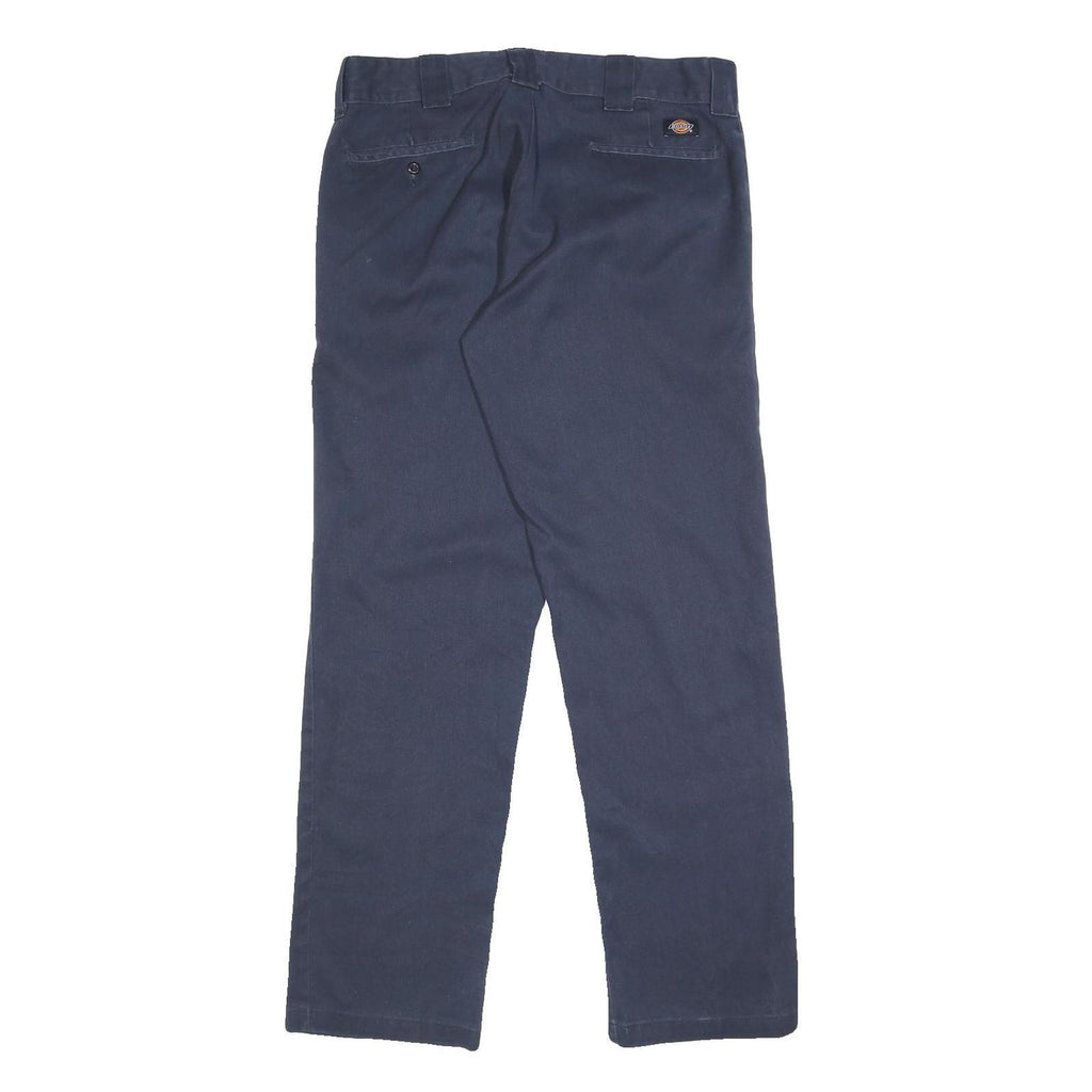 DICKIES Mens Cotton Blend Blue & Navy Slim Straight Trousers W34 L34 Workwear