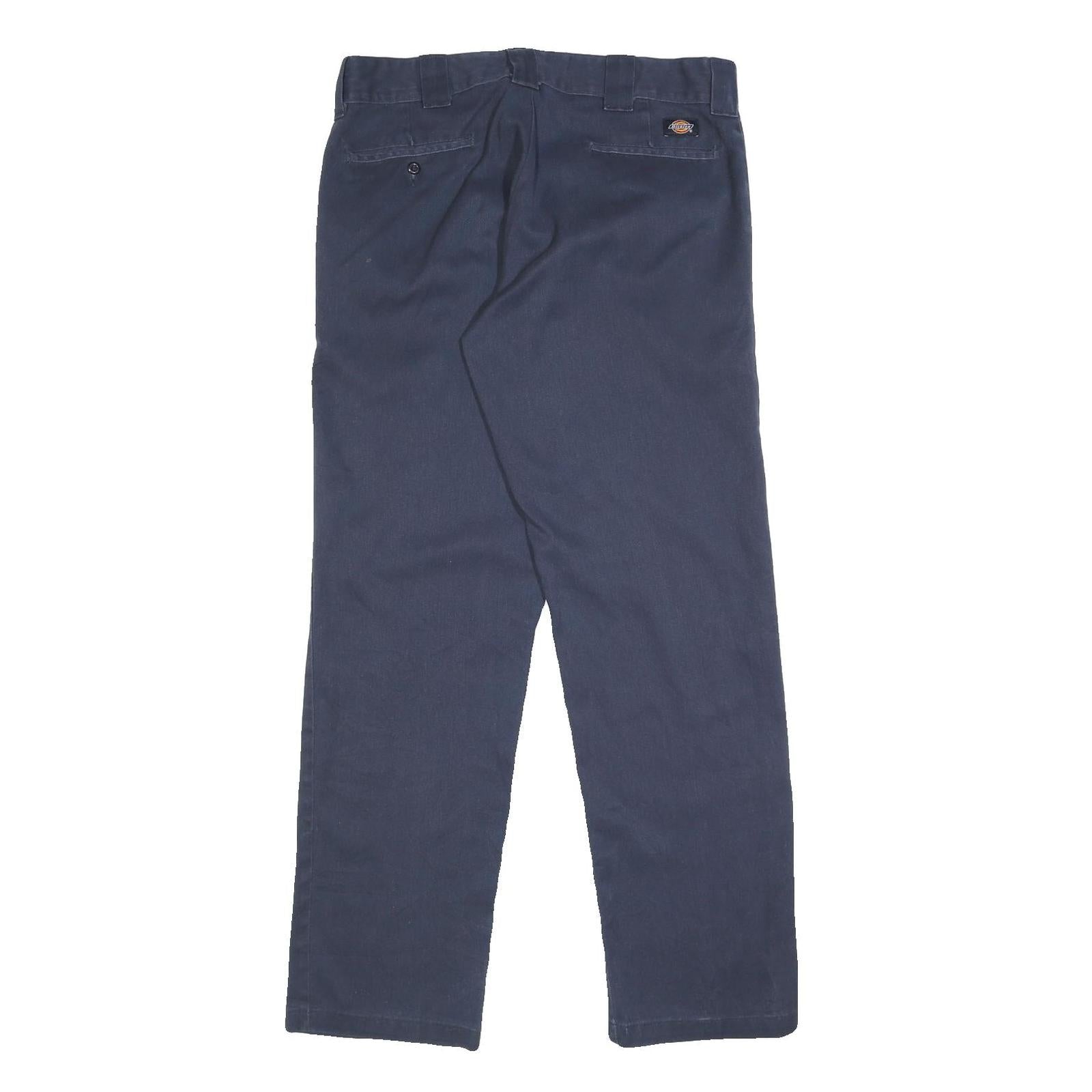 DICKIES Mens Cotton Blend Blue & Navy Slim Straight Trousers W34 L34 Workwear