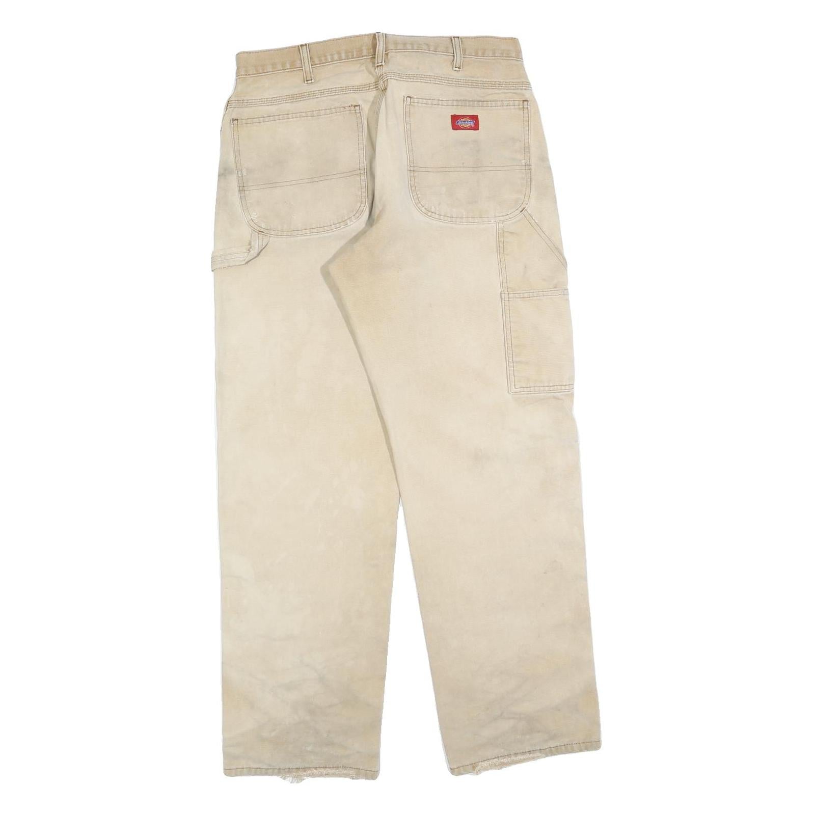 DICKIES Mens Jeans Beige Regular Straight Denim W33 L32 Workwear Utility Zip