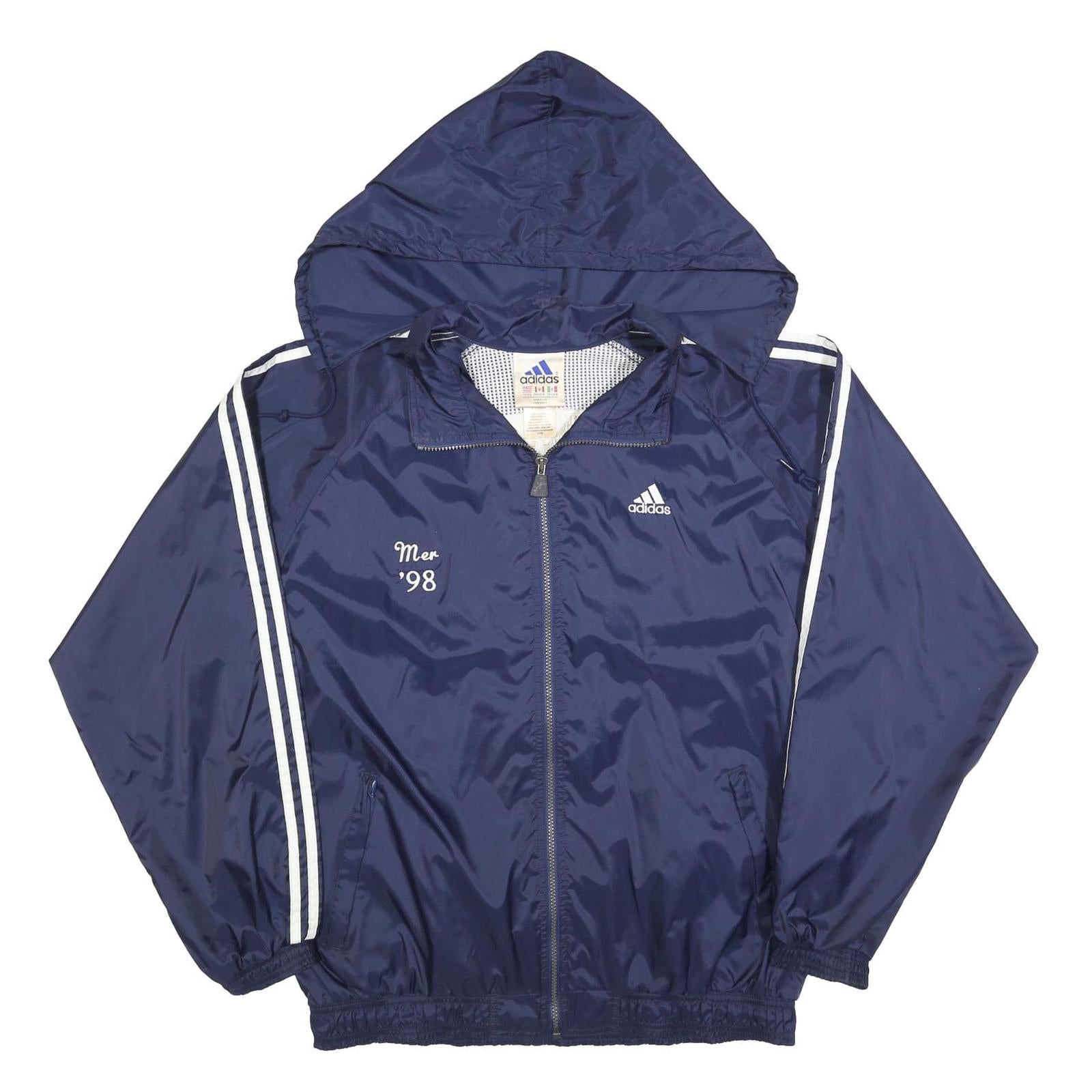 ADIDAS Mens Navy Blue Jacket L Polyester Blend Track Hooded Zip Athletic