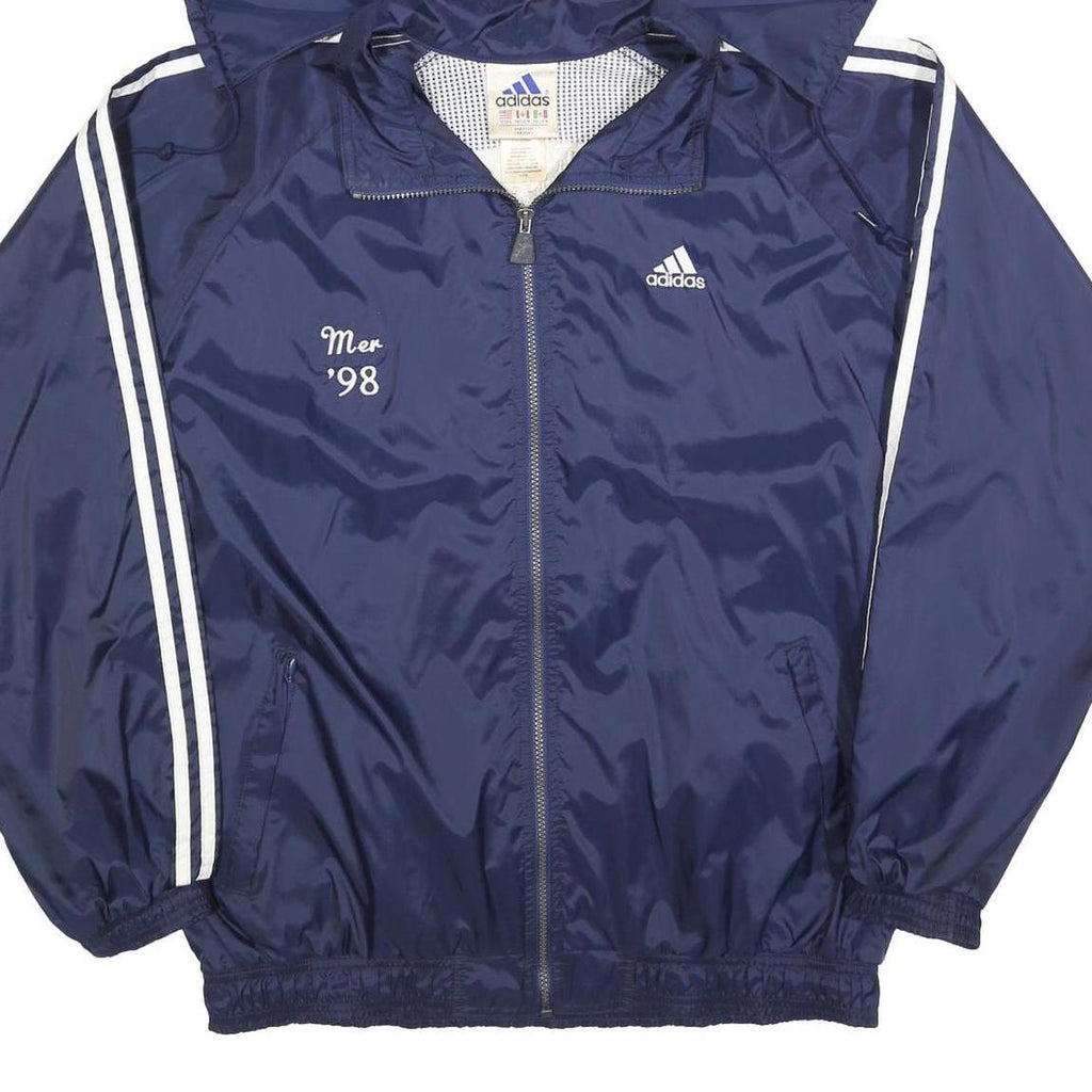 ADIDAS Mens Navy Blue Jacket L Polyester Blend Track Hooded Zip Athletic