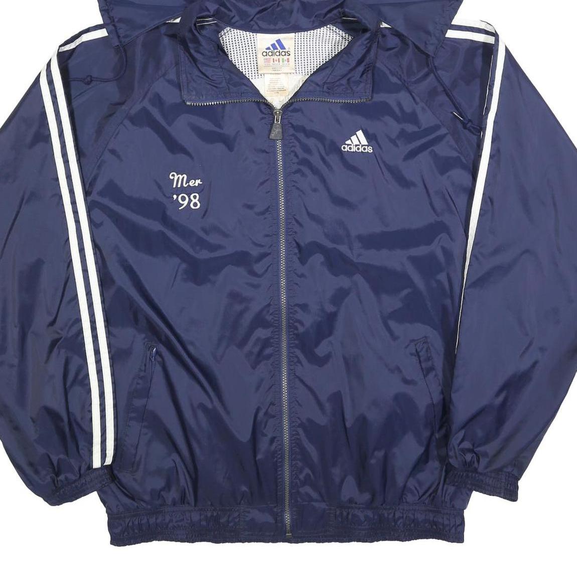 ADIDAS Mens Navy Blue Jacket L Polyester Blend Track Hooded Zip Athletic