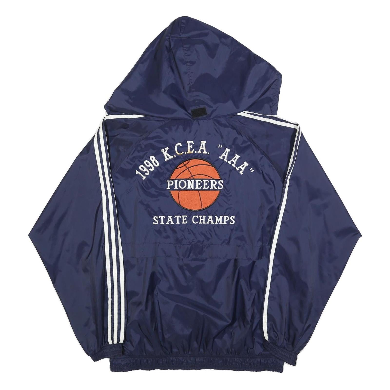 ADIDAS Mens Navy Blue Jacket L Polyester Blend Track Hooded Zip Athletic