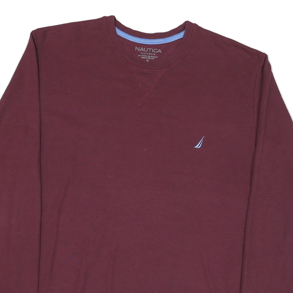 NAUTICA Mens Maroon Long Sleeve Crew Neck T-Shirt S Cotton Blend Logo